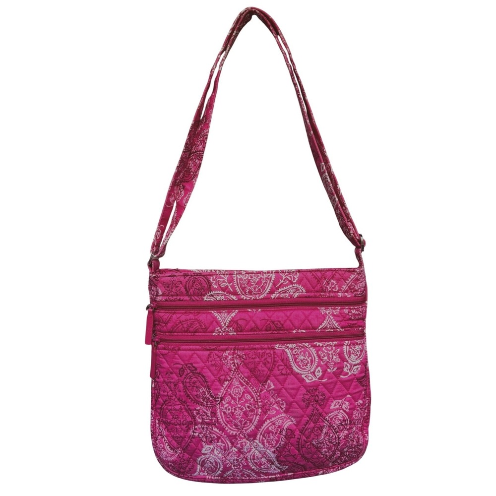 Vera Bradley Stamped Paisley Pink White Adjustable Strap Crossbody Bag